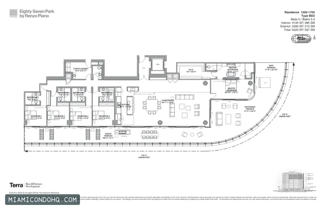 Eighty Seven Park floor plan Residence 1202-1702 · 5 bedrooms