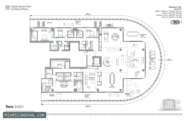 Eighty Seven Park floor plan Residence 1801 · 4 bedrooms