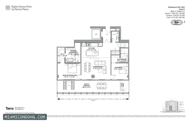 Eighty Seven Park floor plan Residence 304-1004 · 2 bedrooms
