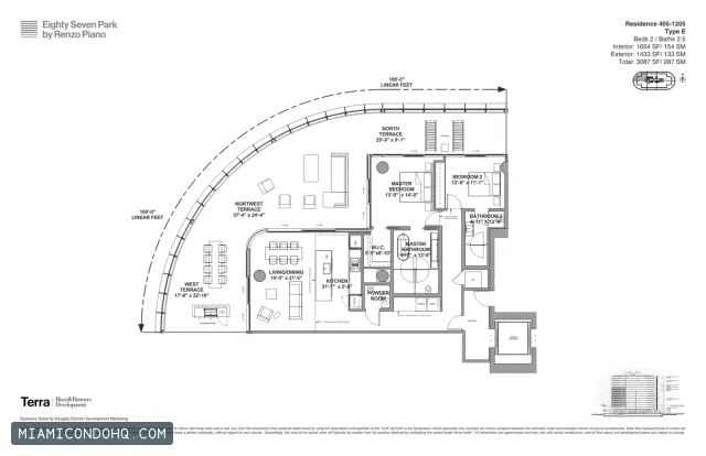 Eighty Seven Park floor plan Residence 405-1205 · 2 bedrooms