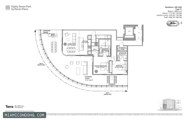Eighty Seven Park floor plan Residence 306-1006 · 2 bedrooms