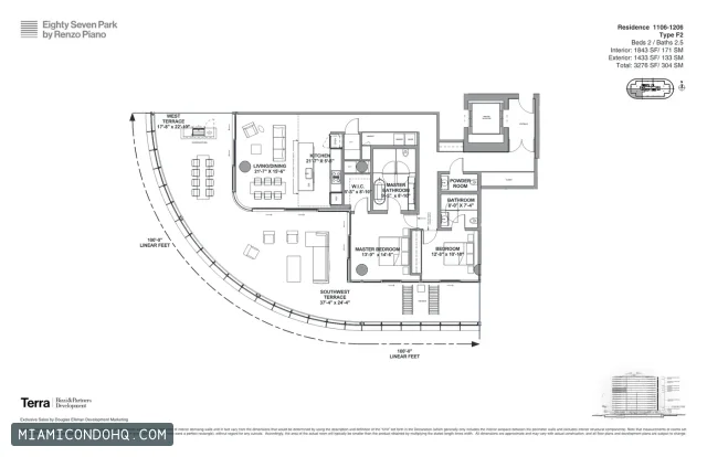 Eighty Seven Park floor plan Residence 1106-1206 · 2 bedrooms