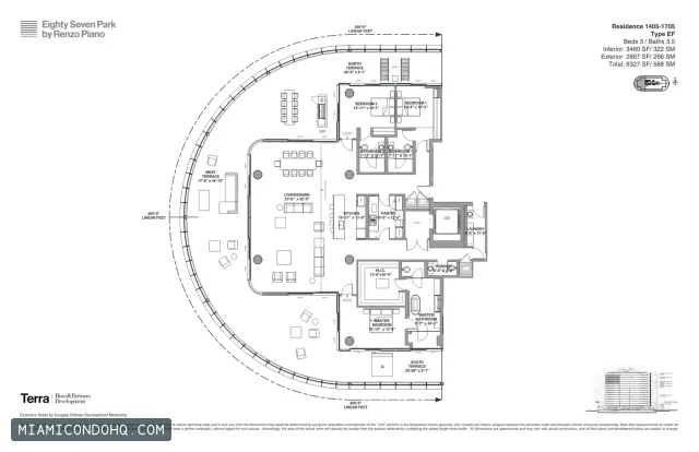 Eighty Seven Park floor plan Residence 1405-1705 · 3 bedrooms