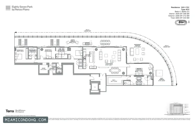 Eighty Seven Park floor plan Residence 1501-1701 · 4 bedrooms