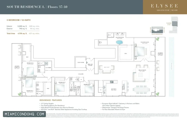 Elysee Miami floor plan 5 bedrooms