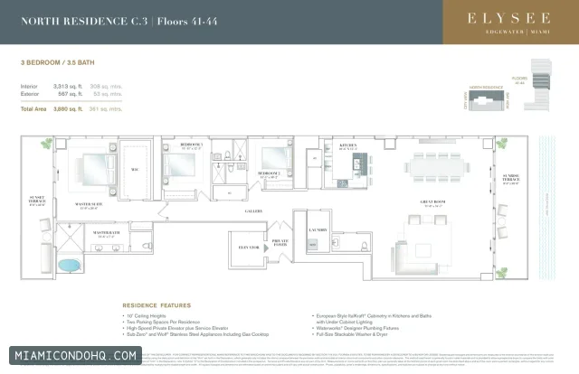 Elysee Miami floor plan 3 bedrooms
