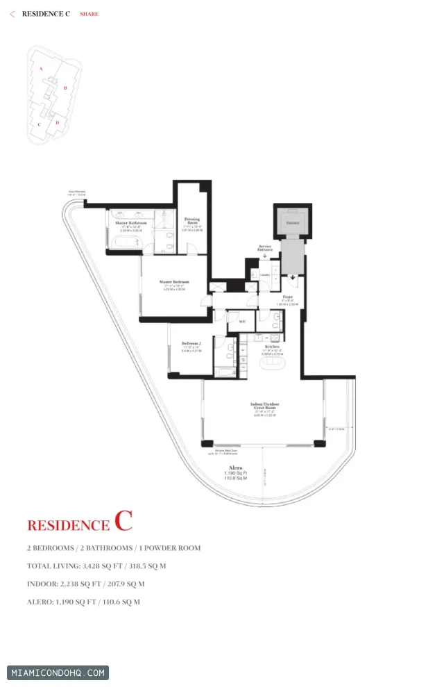 Faena House floor plan 2 bedrooms