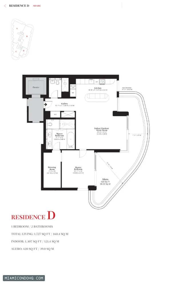 Faena House floor plan 1 bedroom