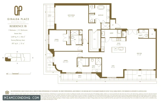 Giralda Place floor plan Residence 5B · 3 bedrooms