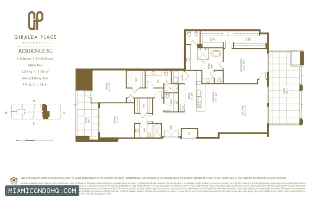 Giralda Place floor plan Residence 5G · 3 bedrooms