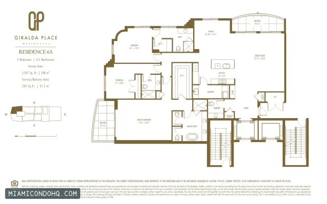 Giralda Place floor plan Residence 6A · 3 bedrooms