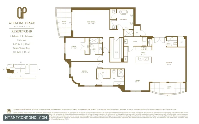 Giralda Place floor plan Residence 6B · 3 bedrooms