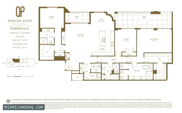 Giralda Place floor plan Residence 6C · 3 bedrooms