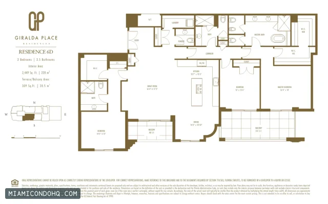 Giralda Place floor plan Residence 6D · 3 bedrooms