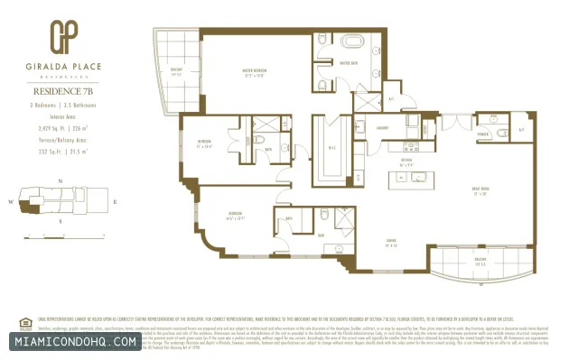 Giralda Place floor plan Residence 7B · 3 bedrooms