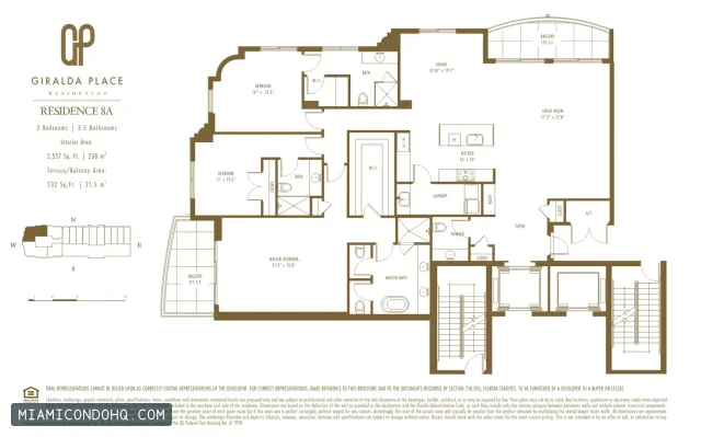 Giralda Place floor plan Residence 8A · 3 bedrooms