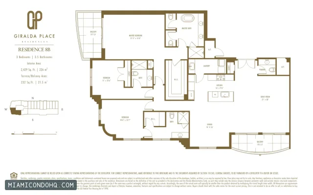 Giralda Place floor plan Residence 8B · 3 bedrooms
