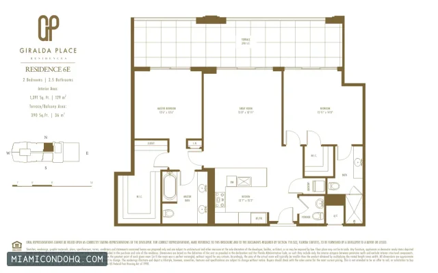 Giralda Place floor plan Residence 6E · 2 bedrooms
