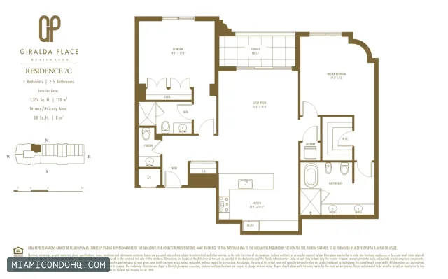 Giralda Place floor plan Residence 7C · 2 bedrooms