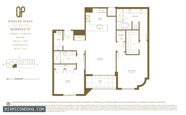 Giralda Place floor plan Residence 7D · 2 bedrooms