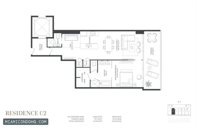 Gran Paraiso floor plan Residence 02 · 1 bedroom
