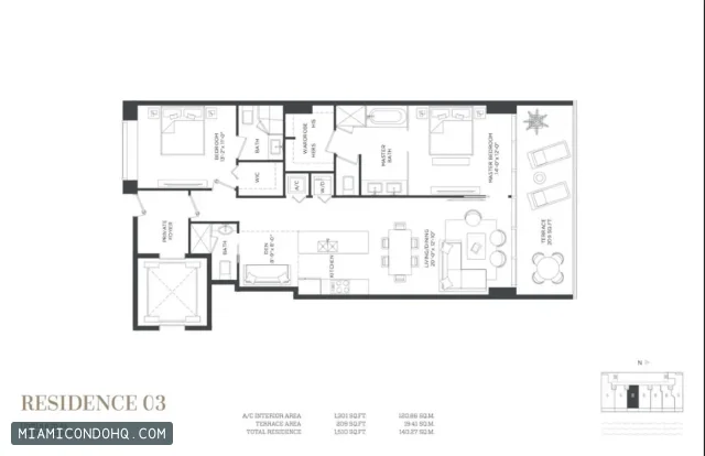 Gran Paraiso floor plan Residence 03 · 2 bedrooms