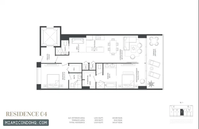 Gran Paraiso floor plan Residence 04 · 2 bedrooms