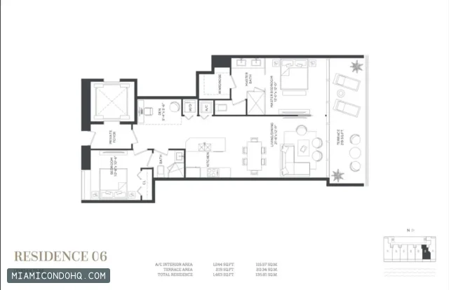 Gran Paraiso floor plan Residence 06 · 2 bedrooms