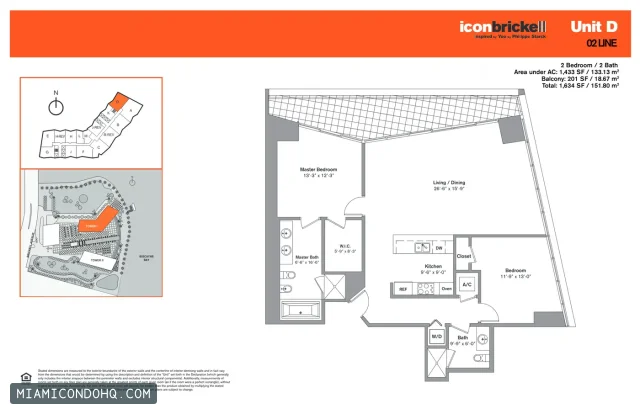 Icon Brickell I floor plan 2 bedrooms