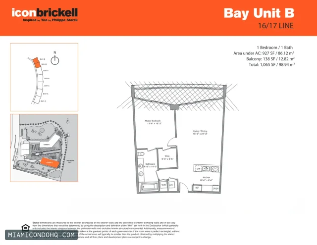 Icon Brickell II floor plan 1 bedroom
