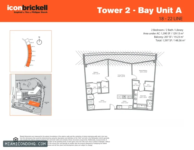 Icon Brickell II floor plan 2 bedrooms