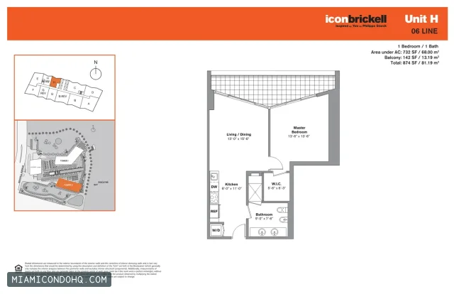 Icon Brickell II floor plan 1 bedroom