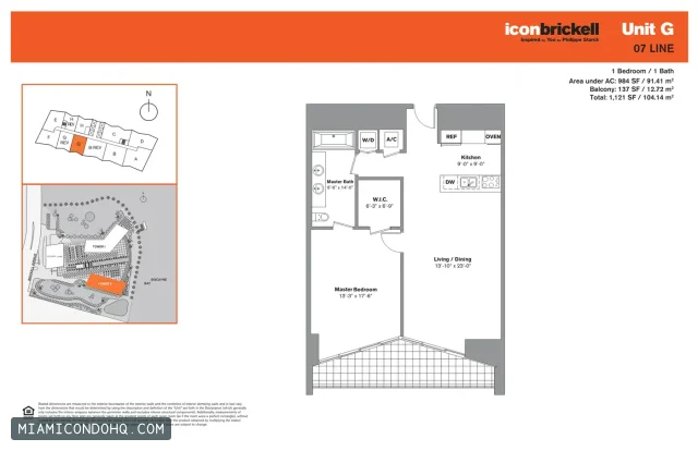 Icon Brickell II floor plan 1 bedroom
