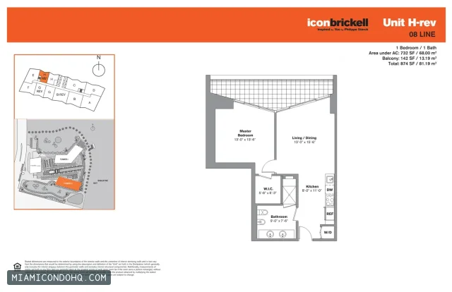 Icon Brickell II floor plan 1 bedroom