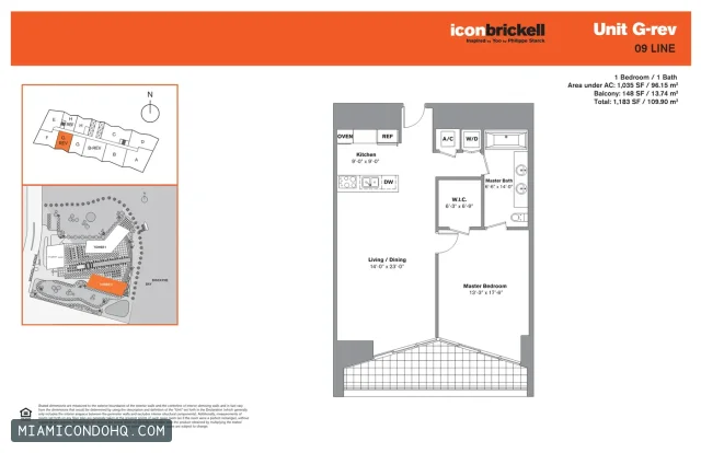 Icon Brickell II floor plan 1 bedroom