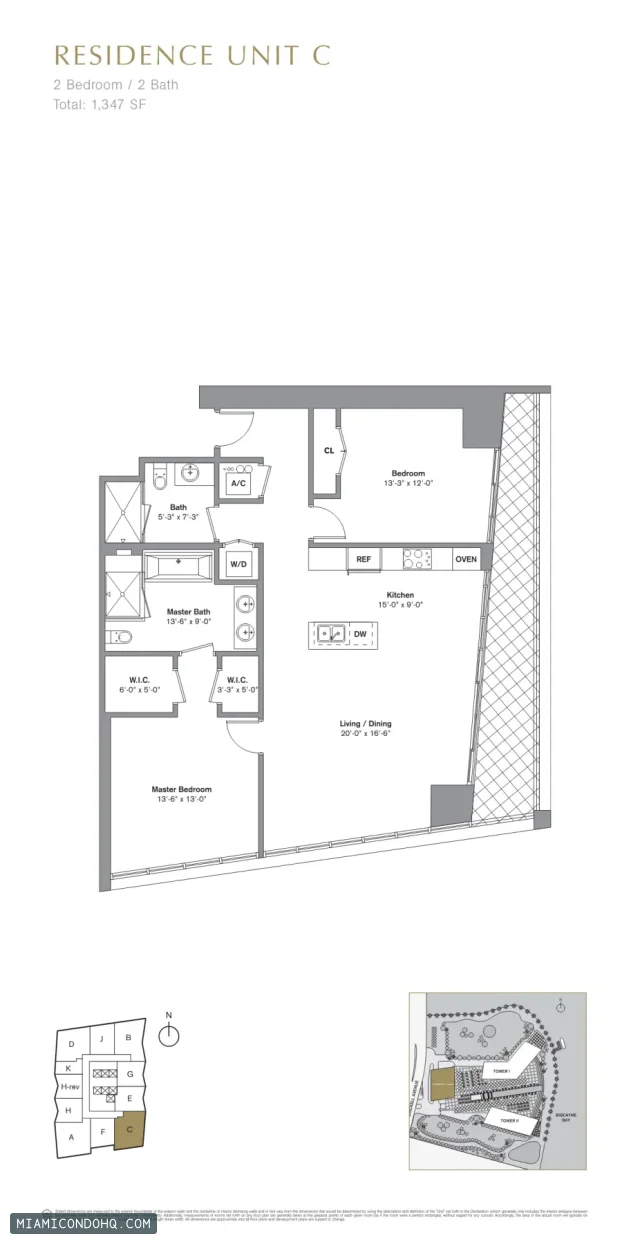 Icon Brickell III (W Miami) floor plan 2 bedrooms