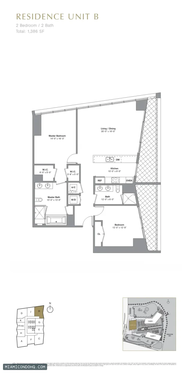 Icon Brickell III (W Miami) floor plan 2 bedrooms