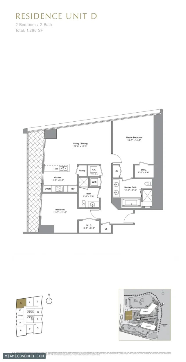 Icon Brickell III (W Miami) floor plan 2 bedrooms