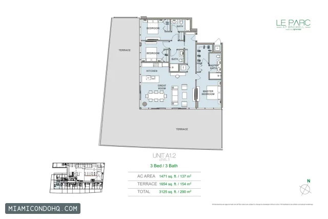 Le Parc at Brickell floor plan Unit A1 · 3 bedrooms