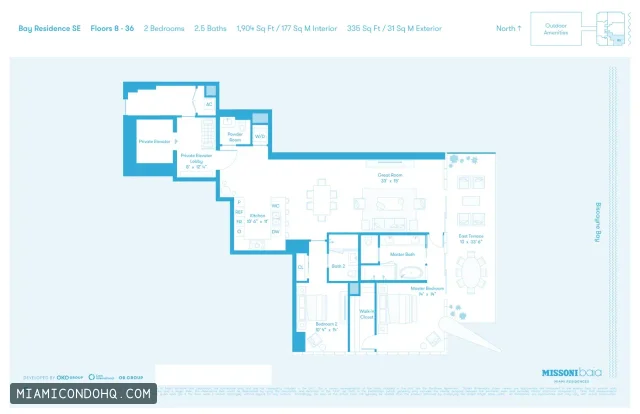 Missoni Baia floor plan 2 bedrooms