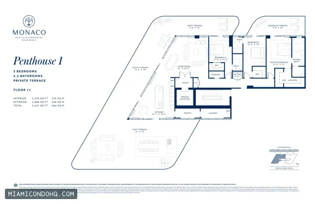 Monaco Yacht Club & Residences floor plan Penthouse 1 · 3 bedrooms