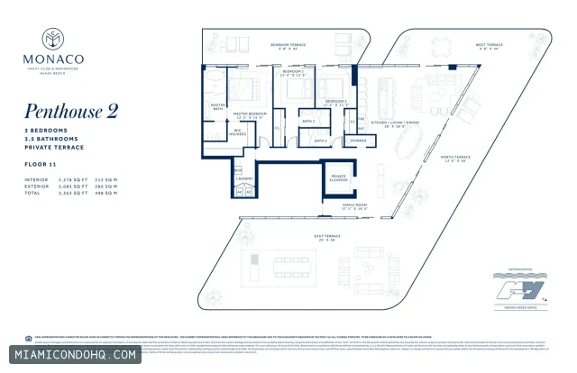 Monaco Yacht Club & Residences floor plan Penthouse 2 · 3 bedrooms