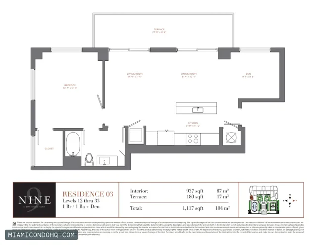 NINE at Mary Brickell Village floor plan Residence 03 · 1 bedroom