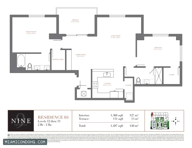 NINE at Mary Brickell Village floor plan Residence 04 · 2 bedrooms