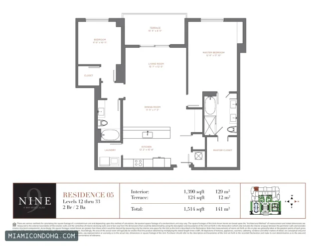 NINE at Mary Brickell Village floor plan Residence 05 · 2 bedrooms