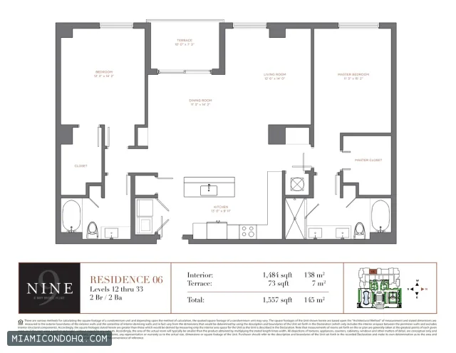 NINE at Mary Brickell Village floor plan Residence 06 · 2 bedrooms
