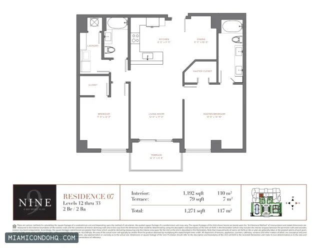 NINE at Mary Brickell Village floor plan Residence 07 · 2 bedrooms
