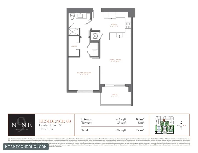 NINE at Mary Brickell Village floor plan Residence 08 · 1 bedroom