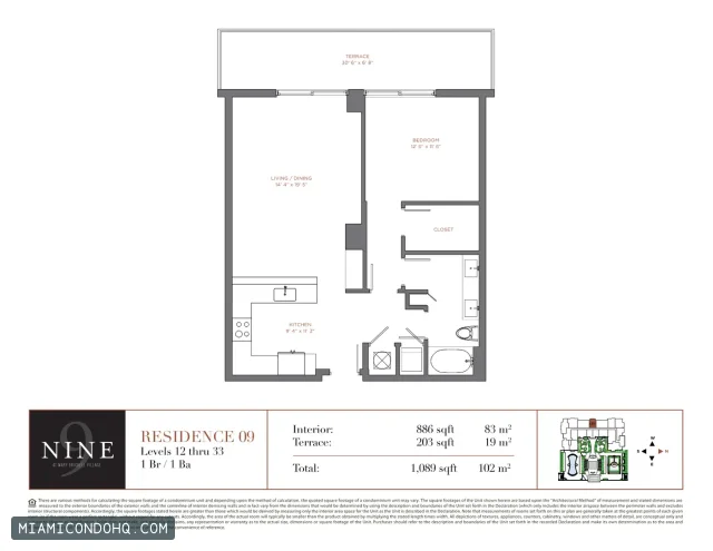 NINE at Mary Brickell Village floor plan Residence 09 · 1 bedroom