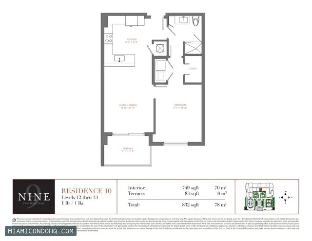 NINE at Mary Brickell Village floor plan Residence 10 · 1 bedroom